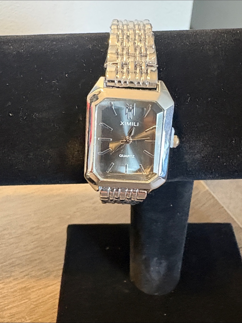 XIMILI Silver Tone Rectangular Quartz Watch – Black Dial